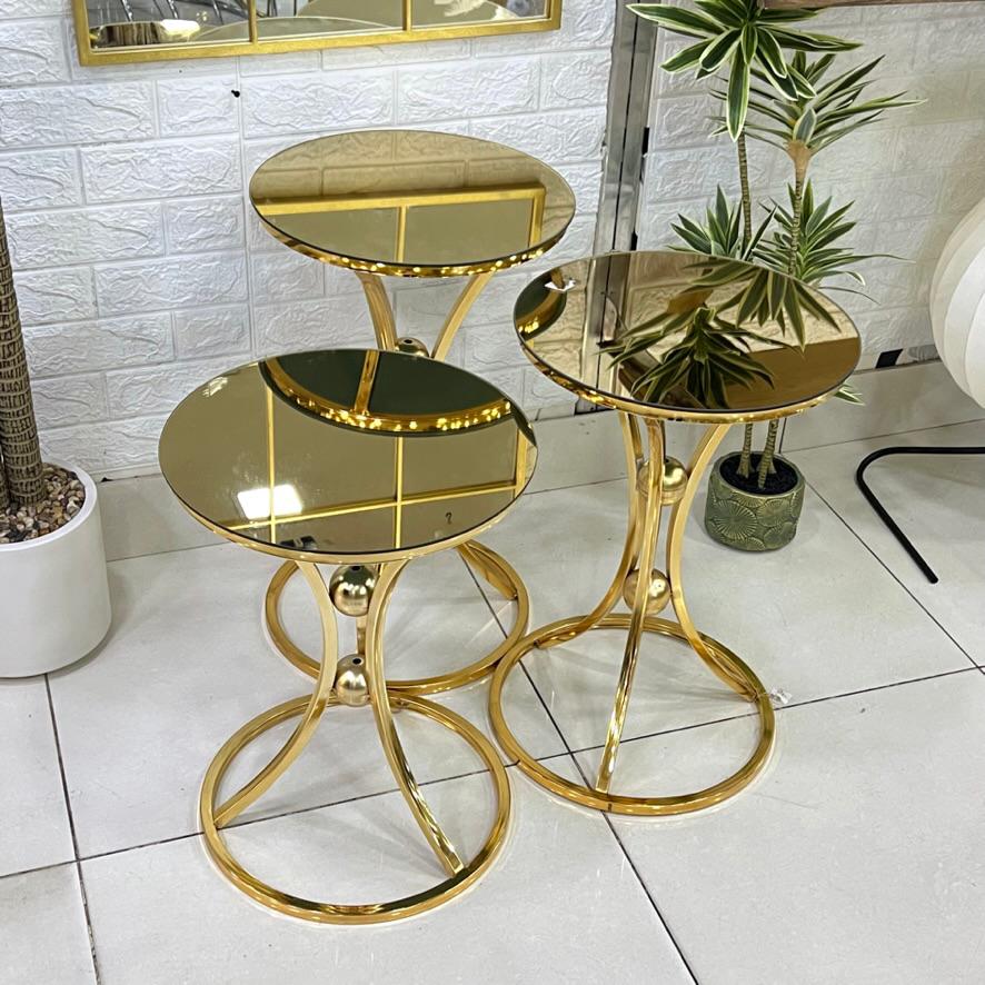Golden Mirror Round 3-Piece Set Table