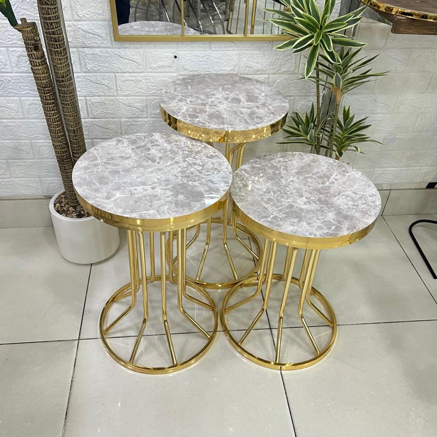 Round White Marble Top 3-Piece Set Tables