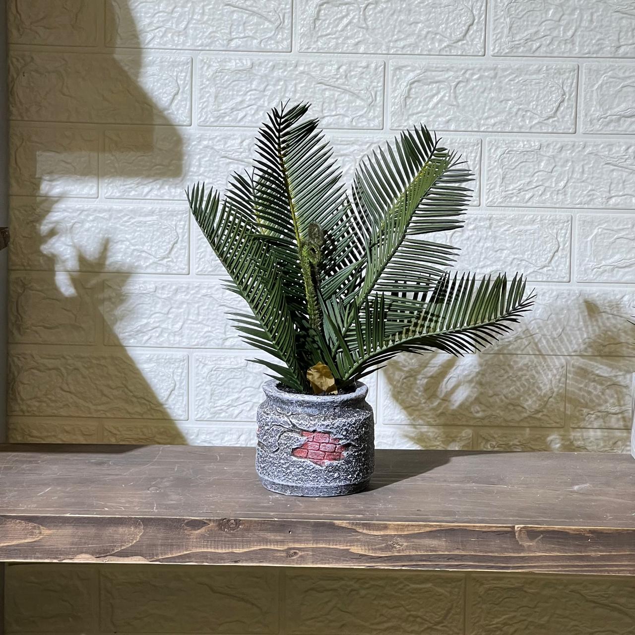 Rustic Concrete Look Pot Mini Palm Artificial