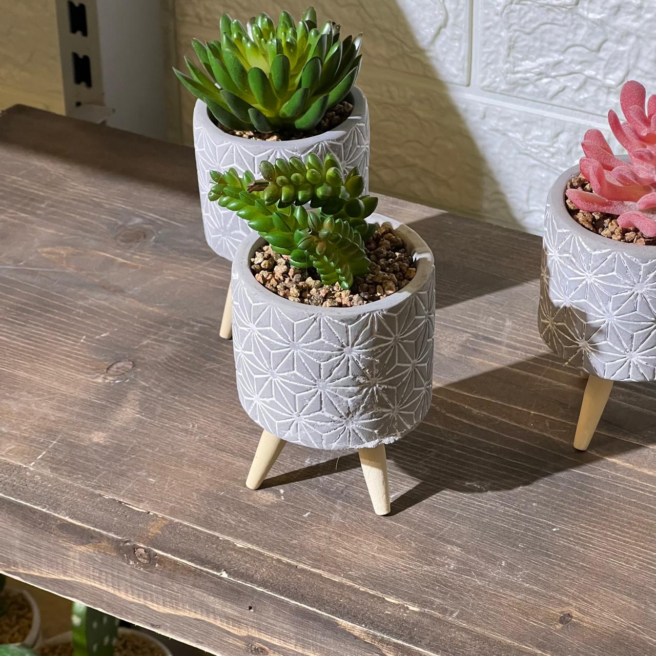 Concrete Pot Wooden Legs Artificial Succulent