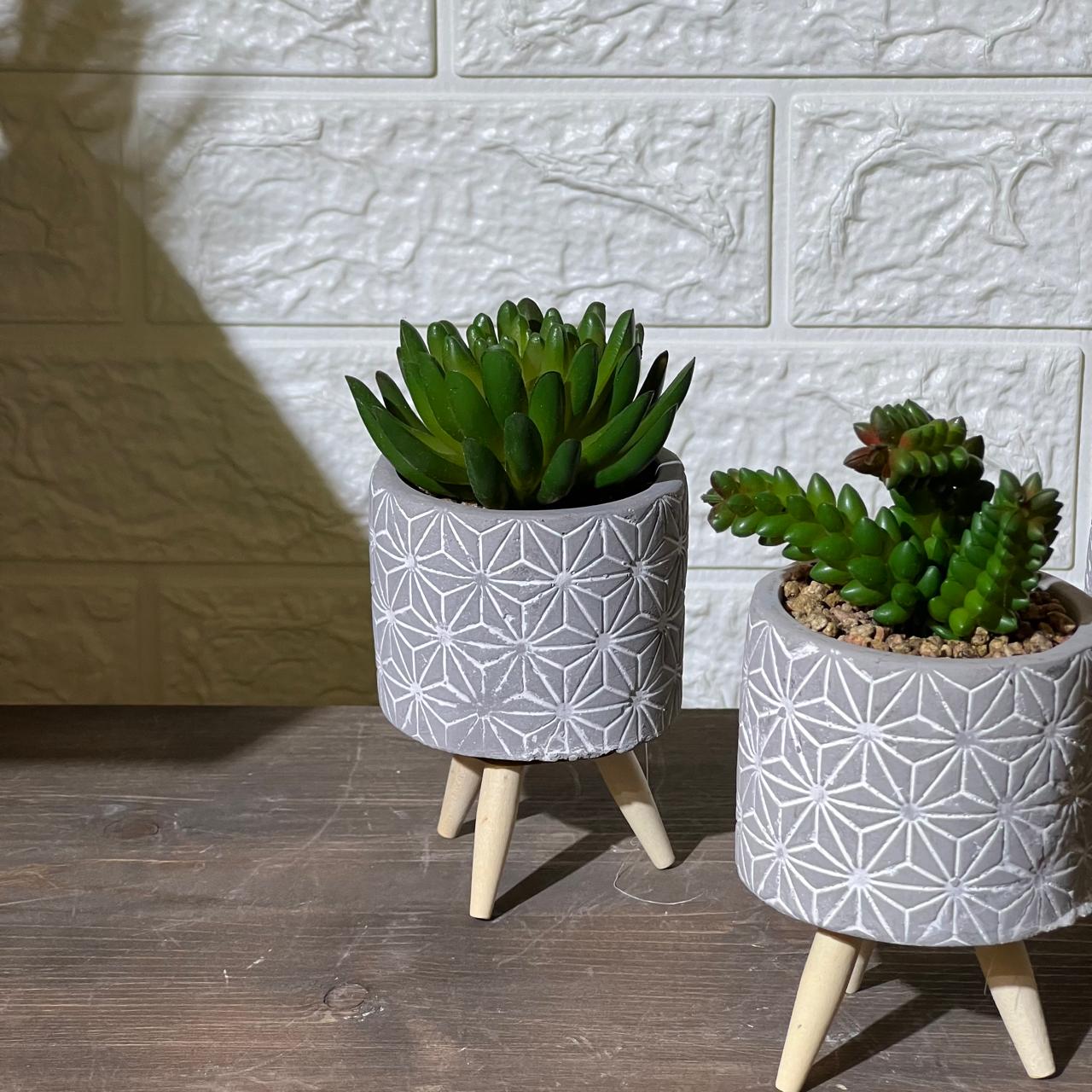 Concrete Pot Wooden Legs Artificial Succulent
