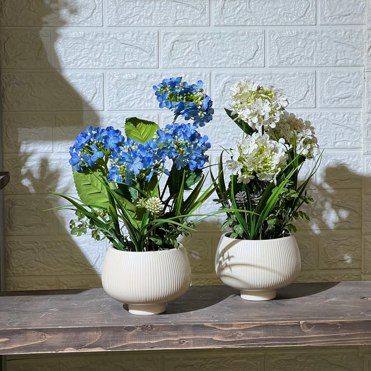 Striped Textured Striped White Pot Artificial Plant