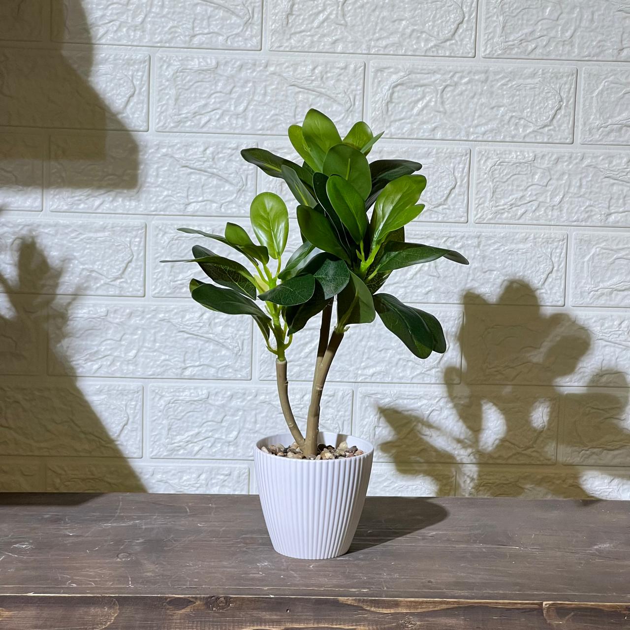 Striped White Pot Artificial Plant