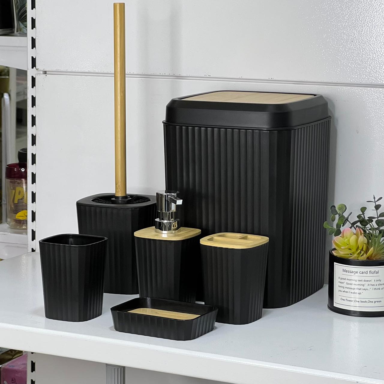 Black & Bamboo 6-Piece Bathroom Set