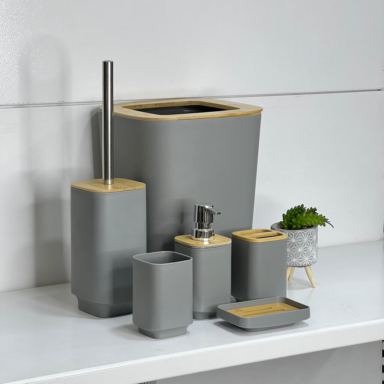 Cute Grey & Bamboo 6 - Piece Bathroom Set