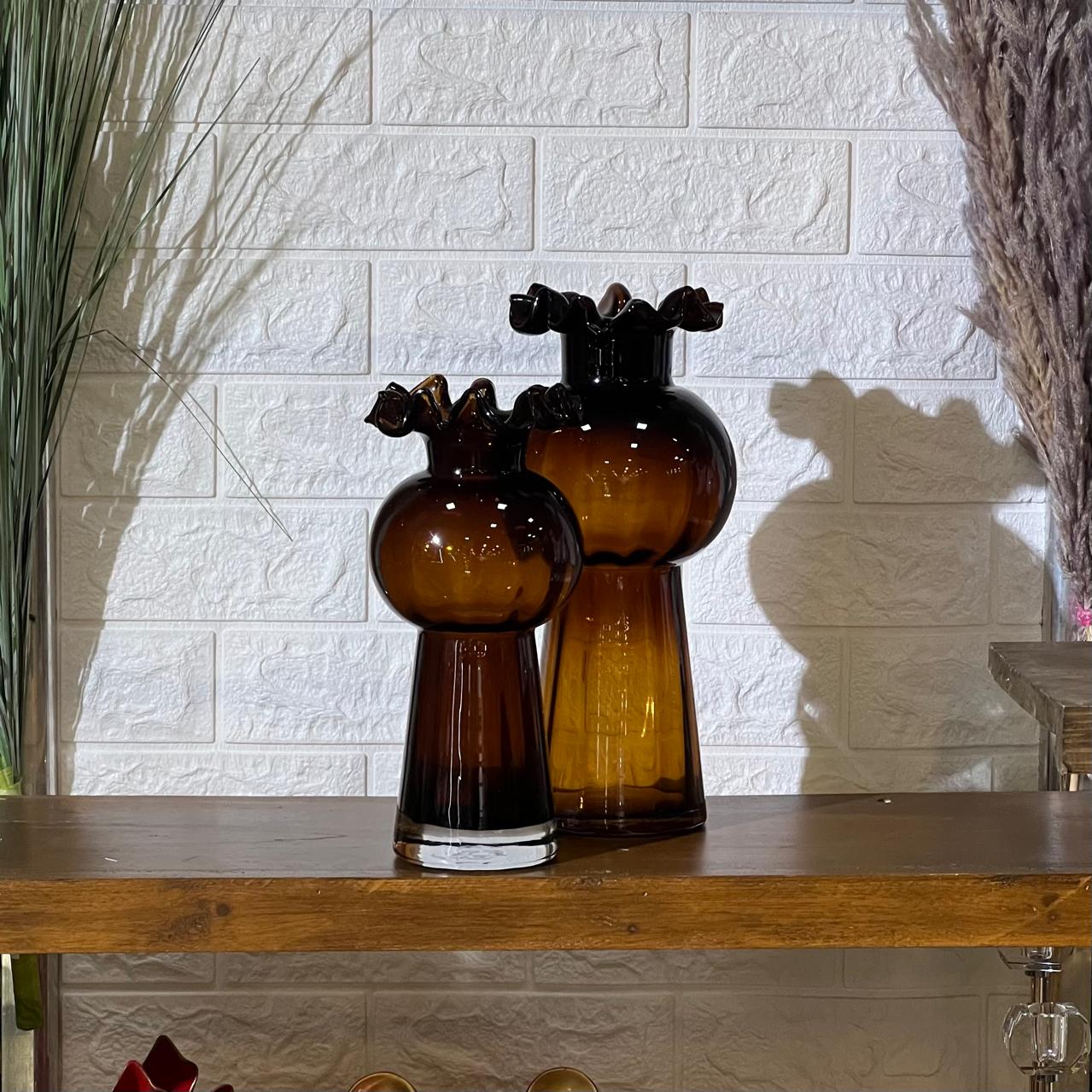 Deep Brown Drip Vase Set