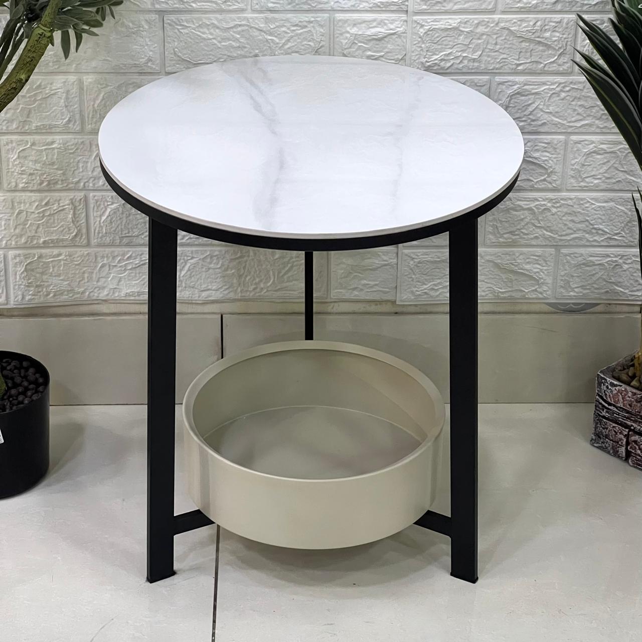 Marble Look Bottom Storage Modern Table