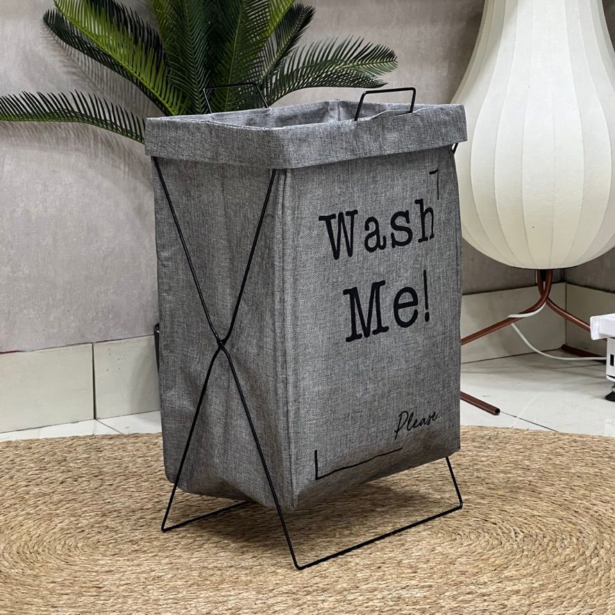 Wash Me! Standing Wire Frame Laundry Basket