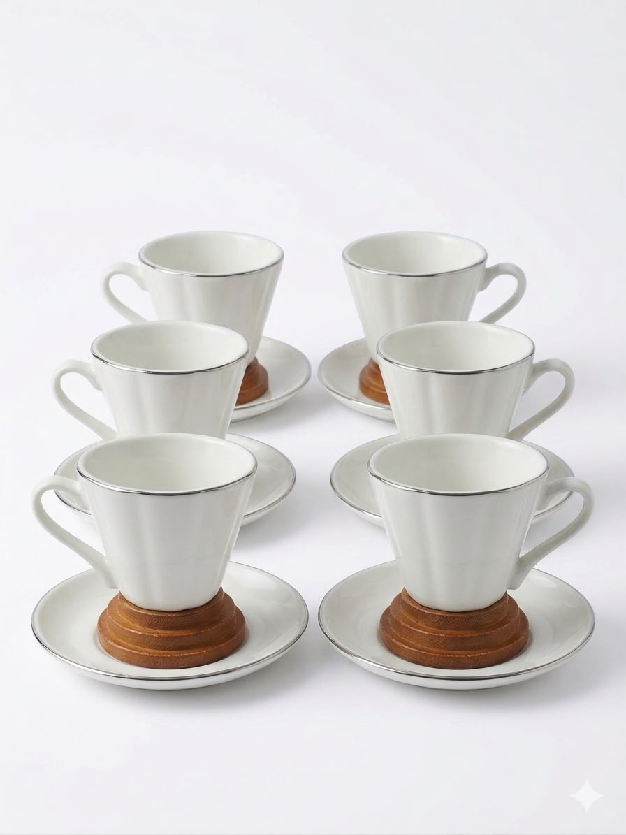 Modern White Coffee Cup Set – 6pcs