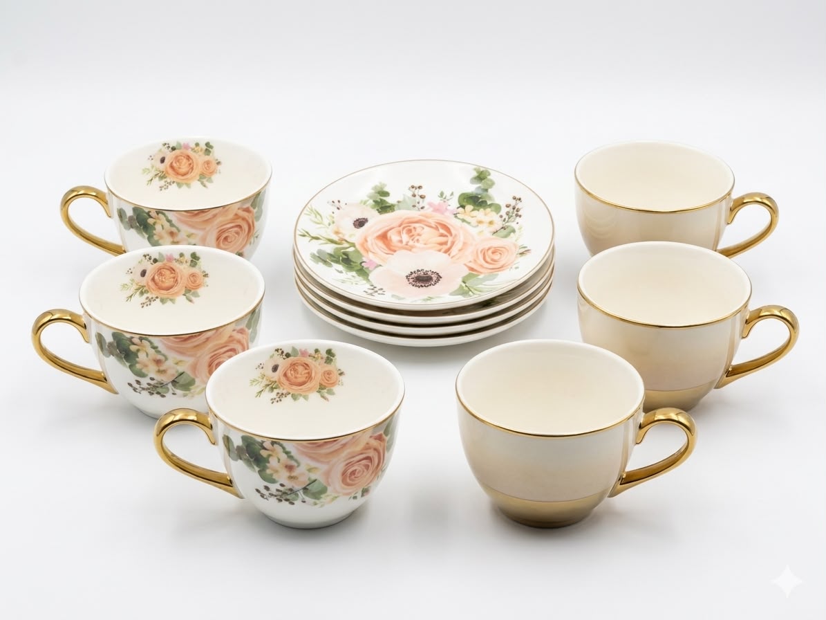 Vintage Rose Coffee Cup Set – 12pcs