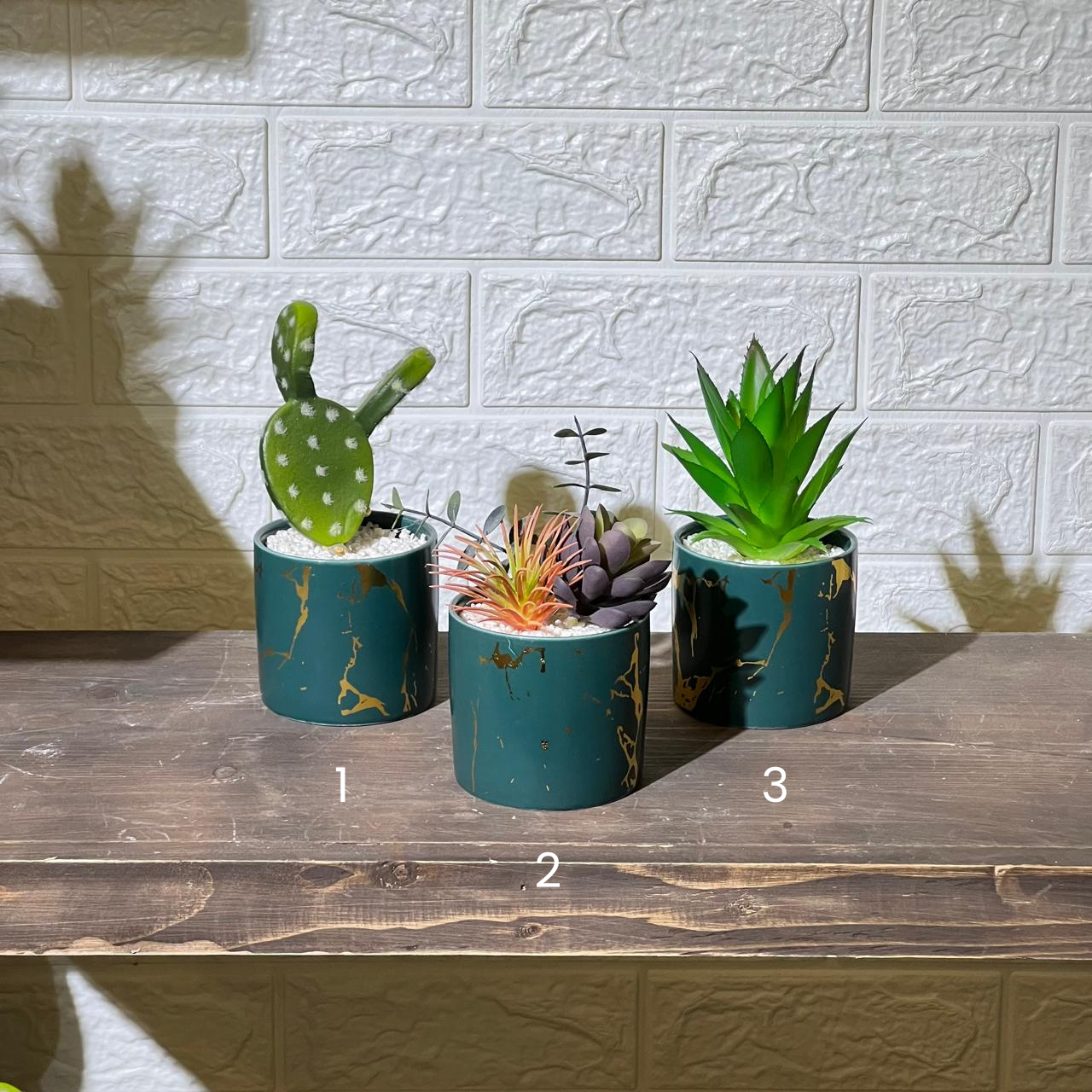 Blue Gold Marble Look Pot Artificial Plant