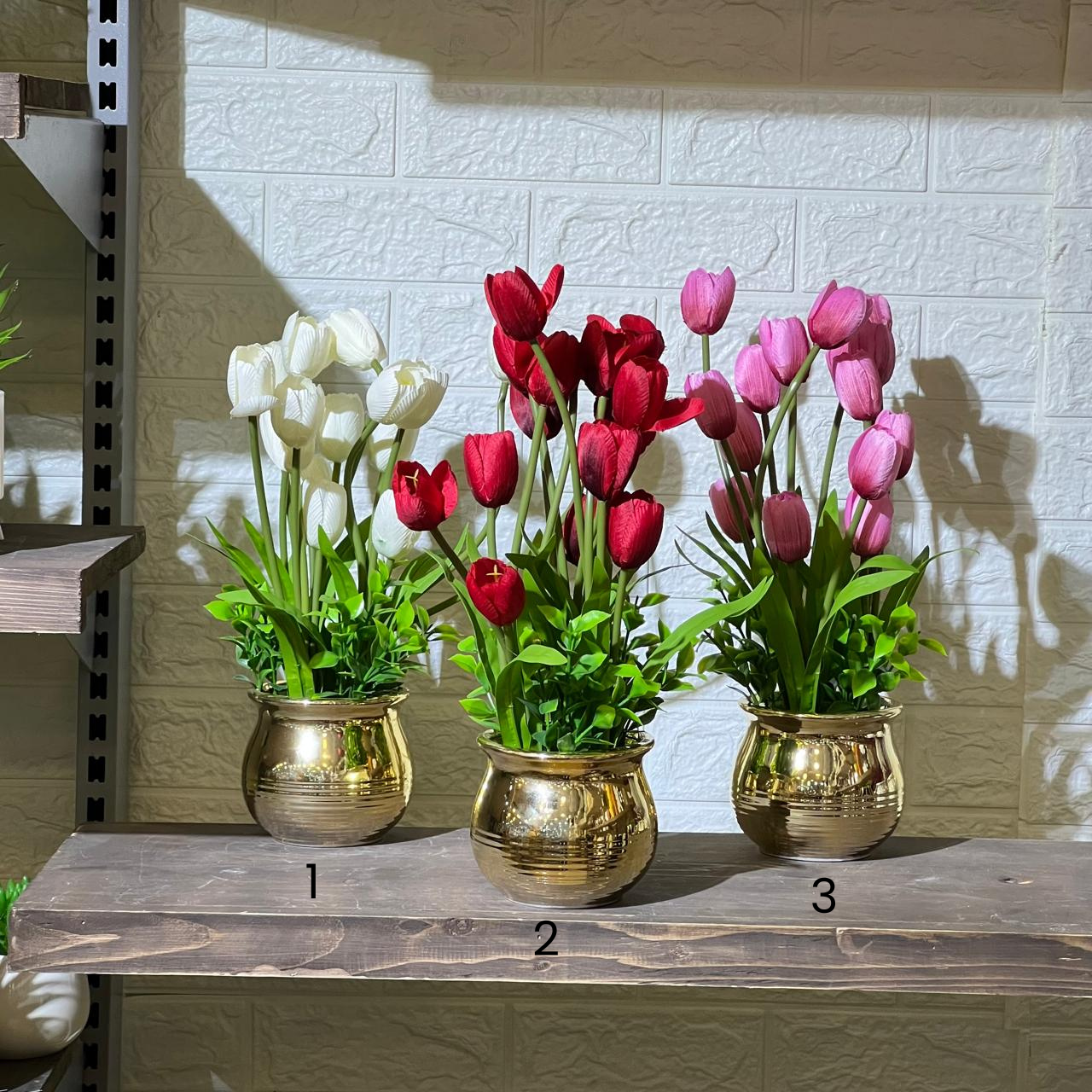 Gold Chrome Pot Artificial Rose
