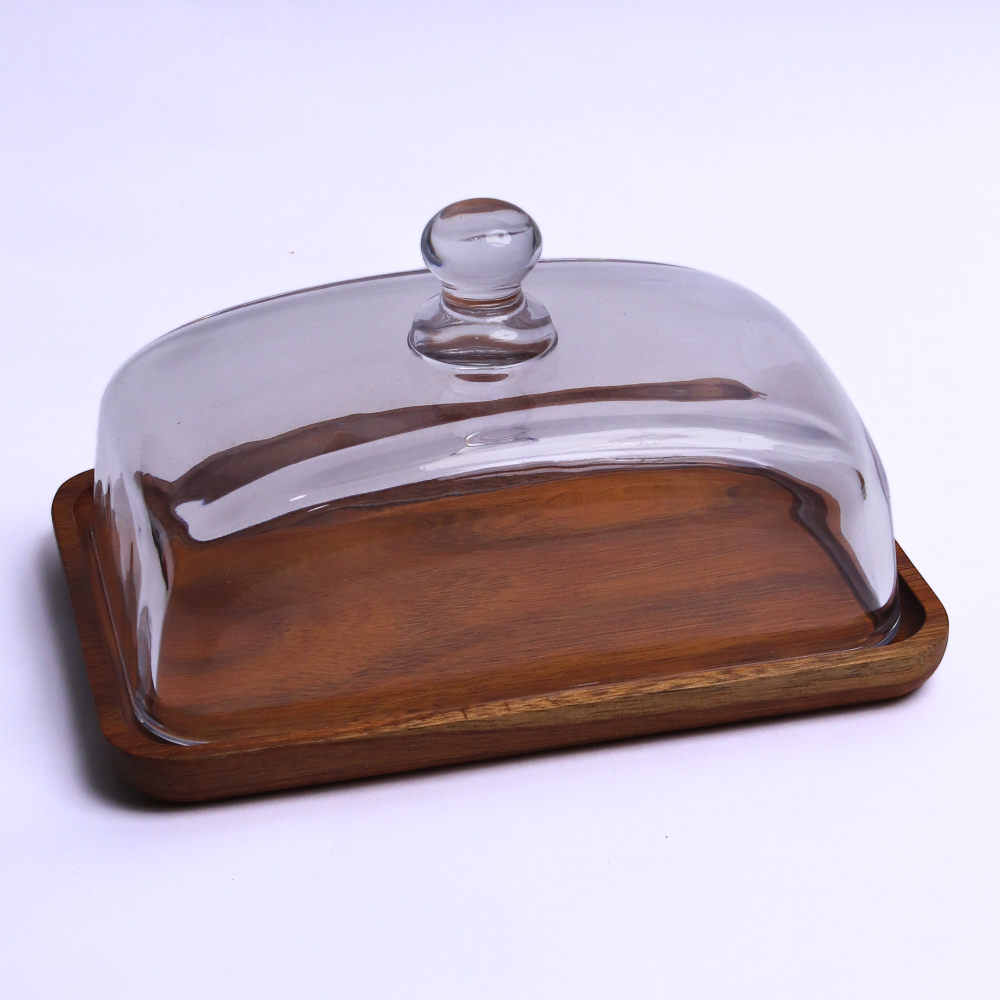 Cake Glass And Wood Container