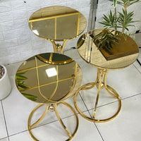 Golden Mirror Round 3-Piece Set Table