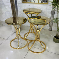 Golden Mirror Round 3-Piece Set Table