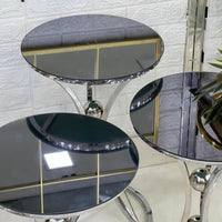 Silver Black Mirror Top Round 3-Piece Set