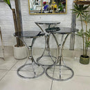Silver Black Mirror Top Round 3-Piece Set