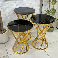 Gold Edge Black Mirror Top Round 3-Piece Set