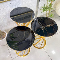 Gold Edge Black Mirror Top Round 3-Piece Set