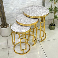 Marble Top Pattern Mirror Top Round 3-Piece Set