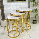Marble Top Pattern Mirror Top Round 3-Piece Set