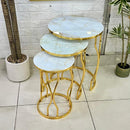 Curve Marble Pattern Mirror Top Round 3-Piece Set