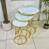 Curve Marble Pattern Mirror Top Round 3-Piece Set