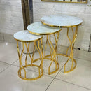 Curve Marble Pattern Mirror Top Round 3-Piece Set