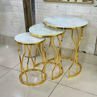 Curve Marble Pattern Mirror Top Round 3-Piece Set