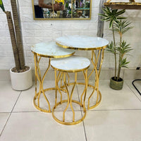 Curve Marble Pattern Mirror Top Round 3-Piece Set