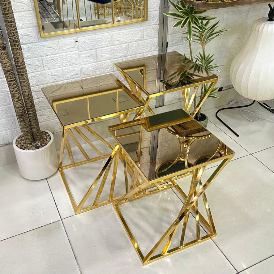 Square Gold Mirror Top 3-Piece Set