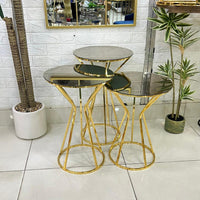 Golden Mirror Edge Legs Round 3-Piece Set Table