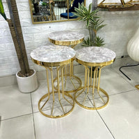 Round White Marble Top 3-Piece Set Tables