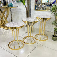Round White Marble Top 3-Piece Set Tables