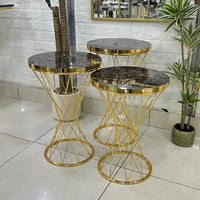 Striped Legs Black Marble Top 3-Piece Set Tables