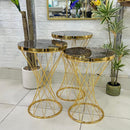 Striped Legs Black Marble Top 3-Piece Set Tables
