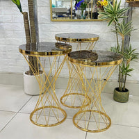 Striped Legs Black Marble Top 3-Piece Set Tables