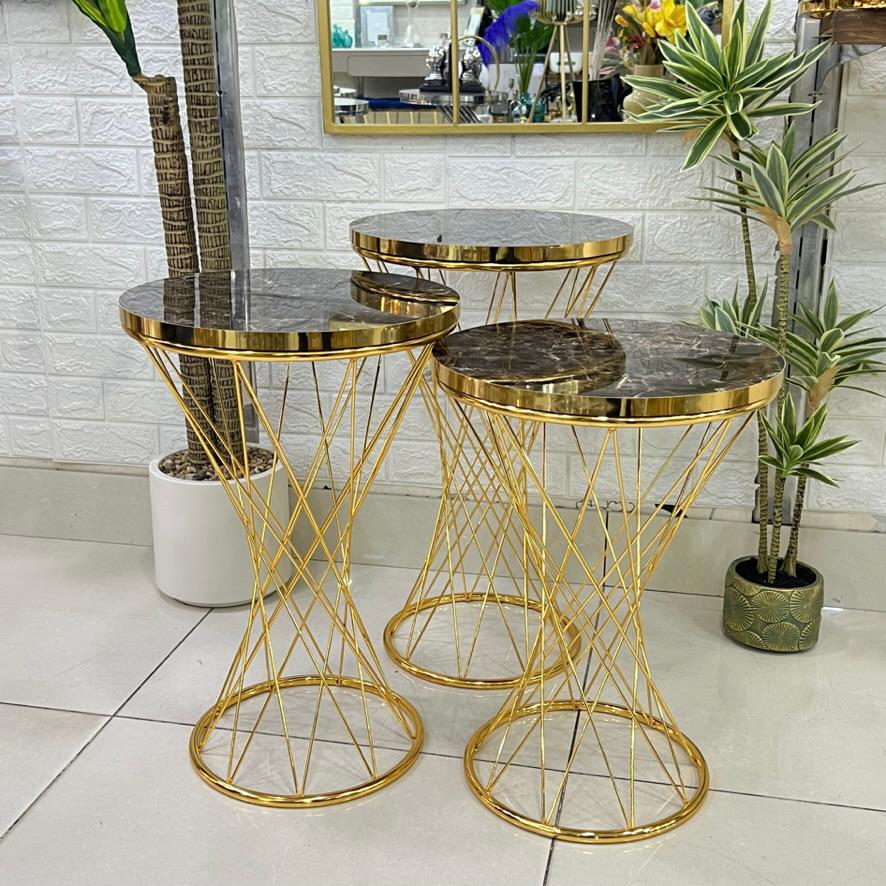 Striped Legs Black Marble Top 3-Piece Set Tables