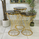 Striped Legs Black Marble Top 3-Piece Set Tables