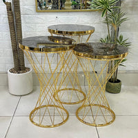 Striped Legs Black Marble Top 3-Piece Set Tables