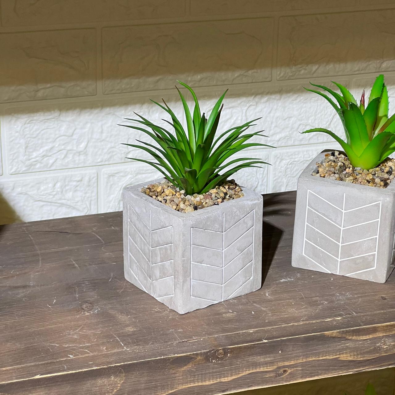 Patterned Concrete Pot Succulent Artificial