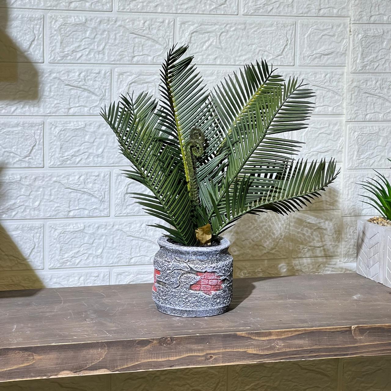 Rustic Concrete Look Pot Mini Palm Artificial