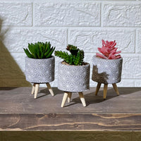 Concrete Pot Wooden Legs Artificial Succulent