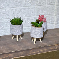 Concrete Pot Wooden Legs Artificial Succulent