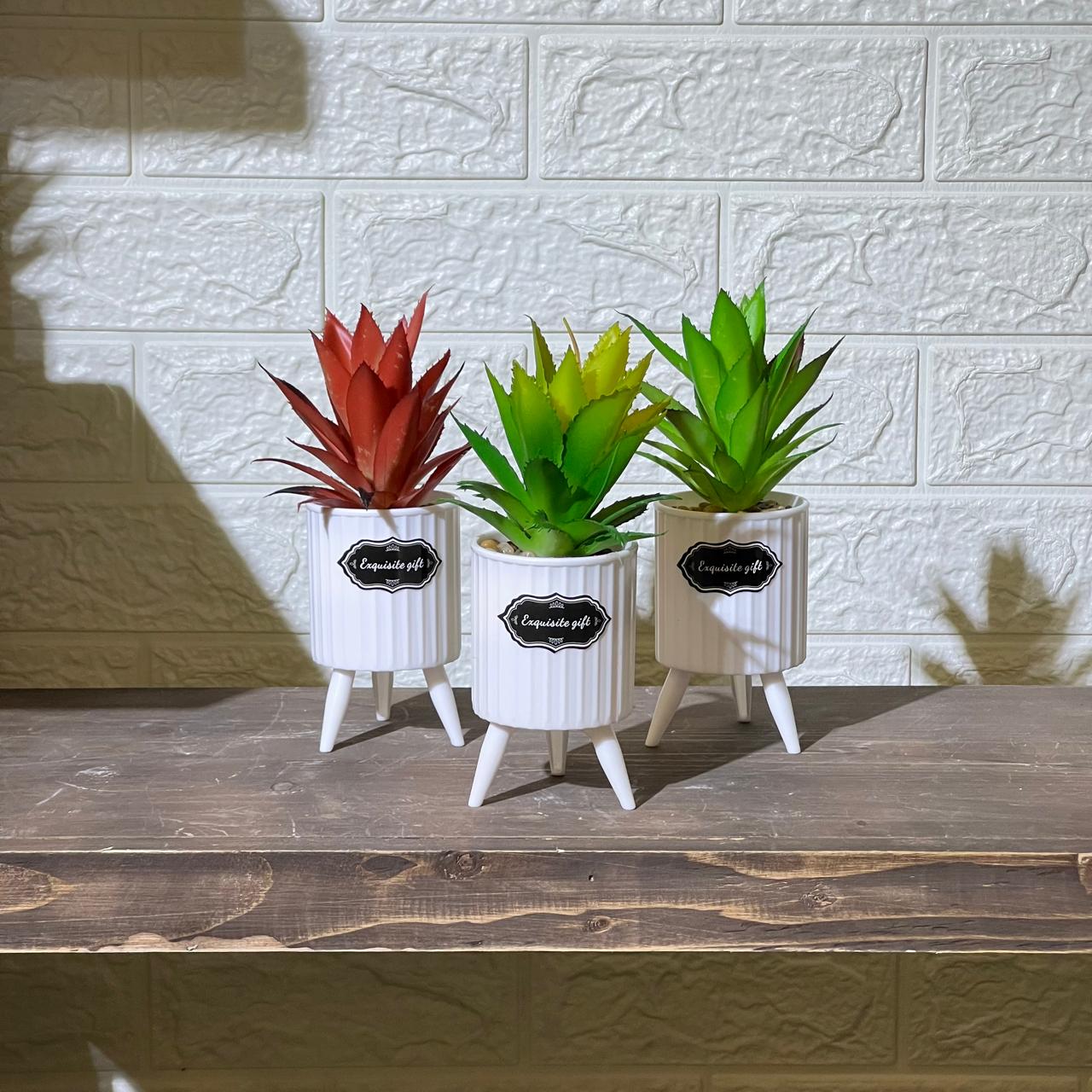 White Pot with Stand Artificial Plant