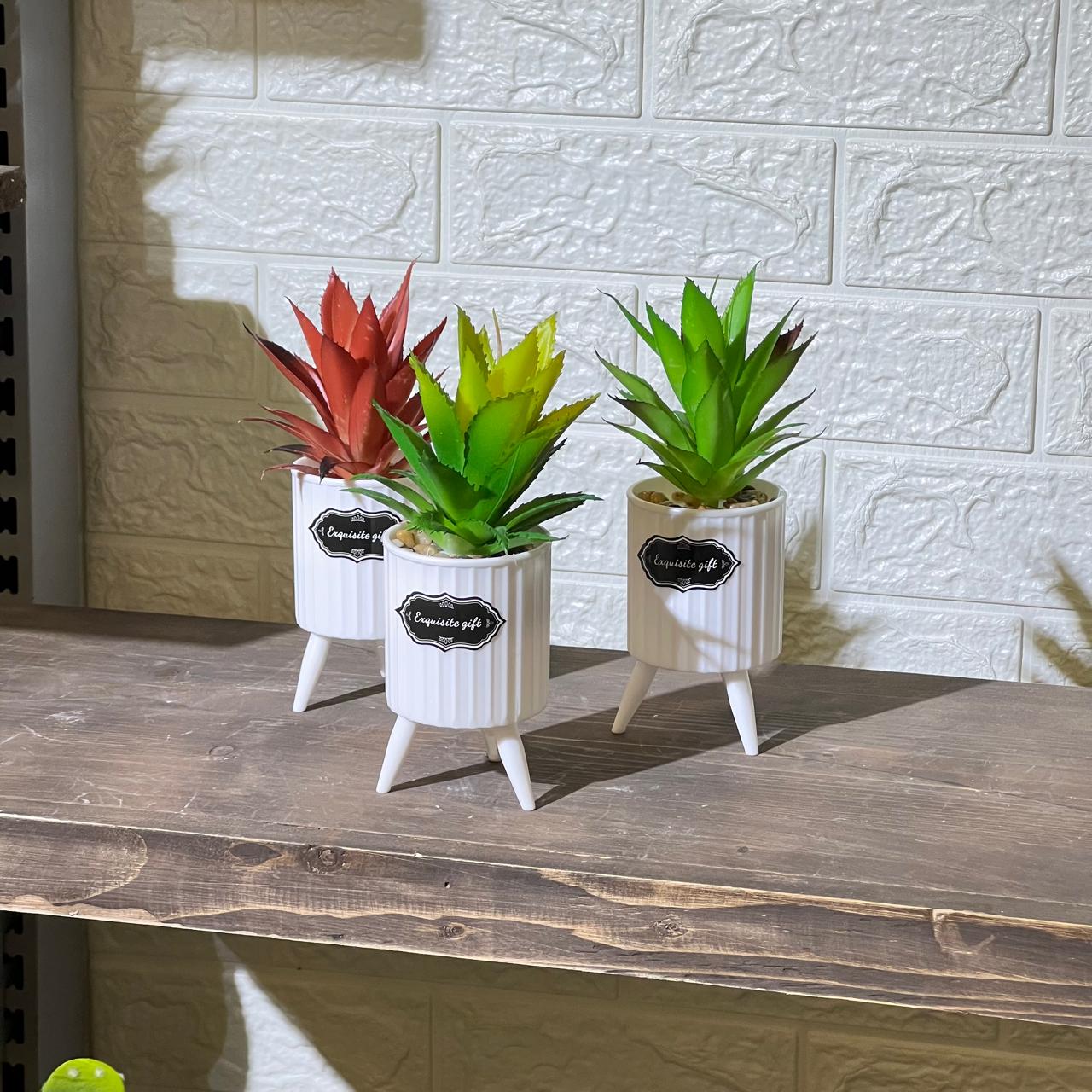 White Pot with Stand Artificial Plant