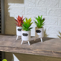 White Pot with Stand Artificial Plant