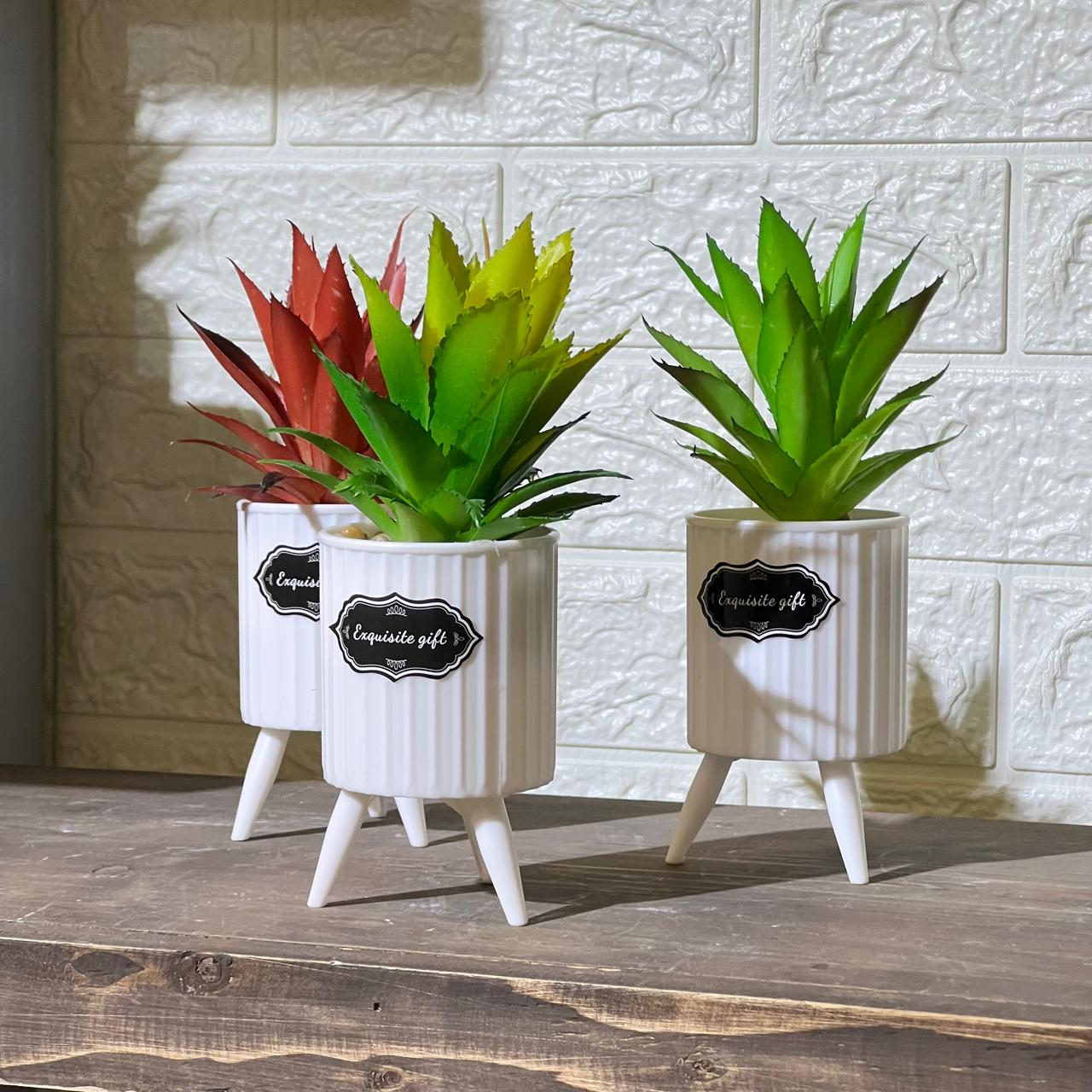 White Pot with Stand Artificial Plant