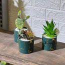 Blue Gold Marble Look Pot Artificial Plant