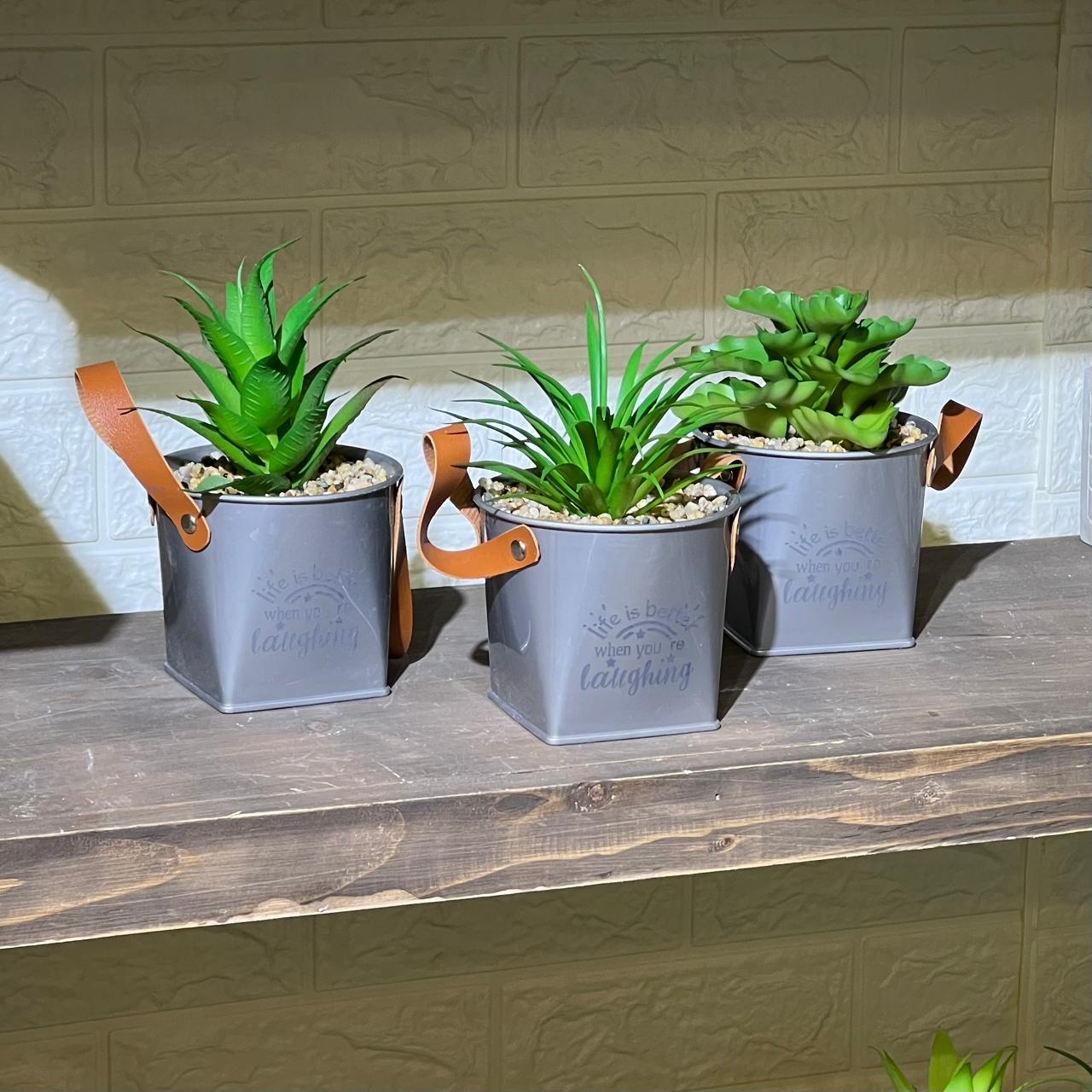 Metal Pot Look Artificial Succulent